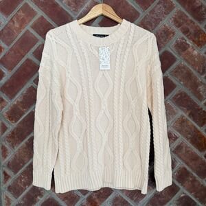 NWT Automet Cable Knit Sweater Women S Cream Off-White Crew Neck Long Sleeve